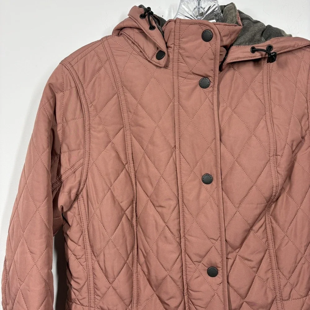 Barbour Womens Millfire Quilted Jacket Size 6 Pink Tartan Zip Up Hooded Winter - Picture 5 of 14